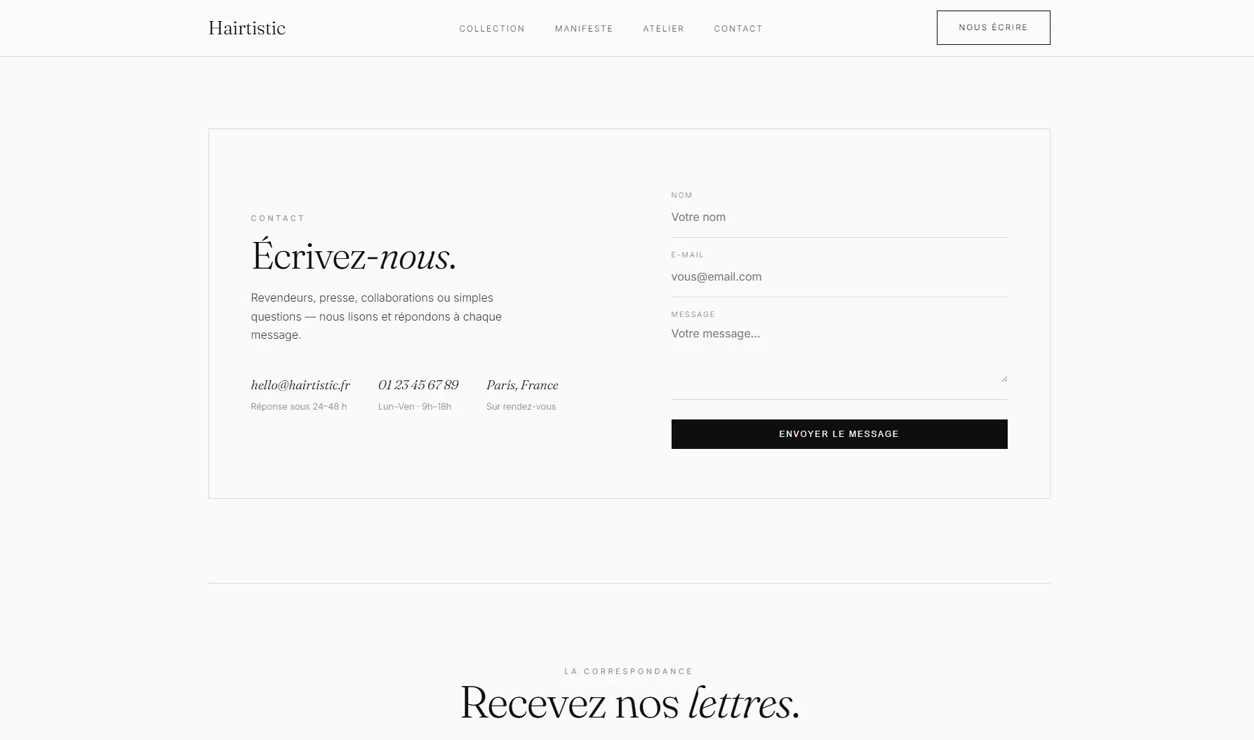 Hairtistic — Site web de démonstration, visuel 5